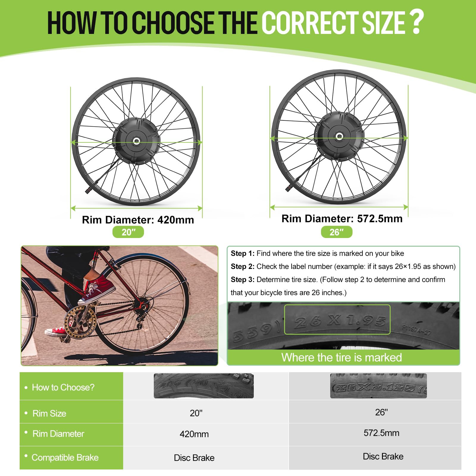 BAFANG G062 48V 1000W Hinterradmotor für 175 mm Tropfen, 20" 26" Fat Tire Elektro-Rad-Umsetzungs-Kit mit Akku (optional) und LCD-Anzeige (optional), Hinterrad hub Motor-Rad-Kit mit PAS-Sensor