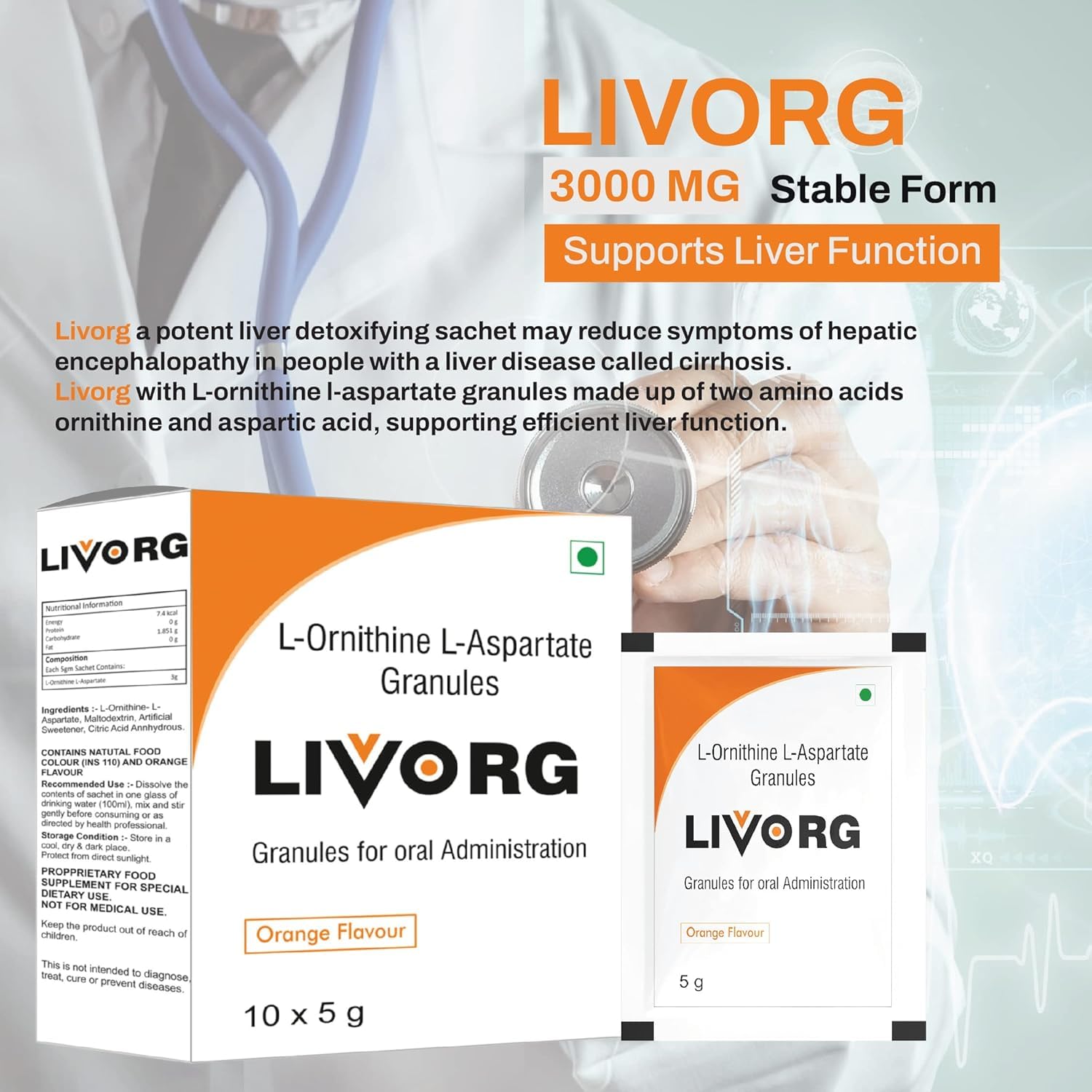 Livorg Sachet | L-Ornithine L-Aspartate Granules for Liver Support | Helps Reduce Ammonia Levels, Improves Digestion & Supports Detoxification | 5g Sachets — Amazon image 4