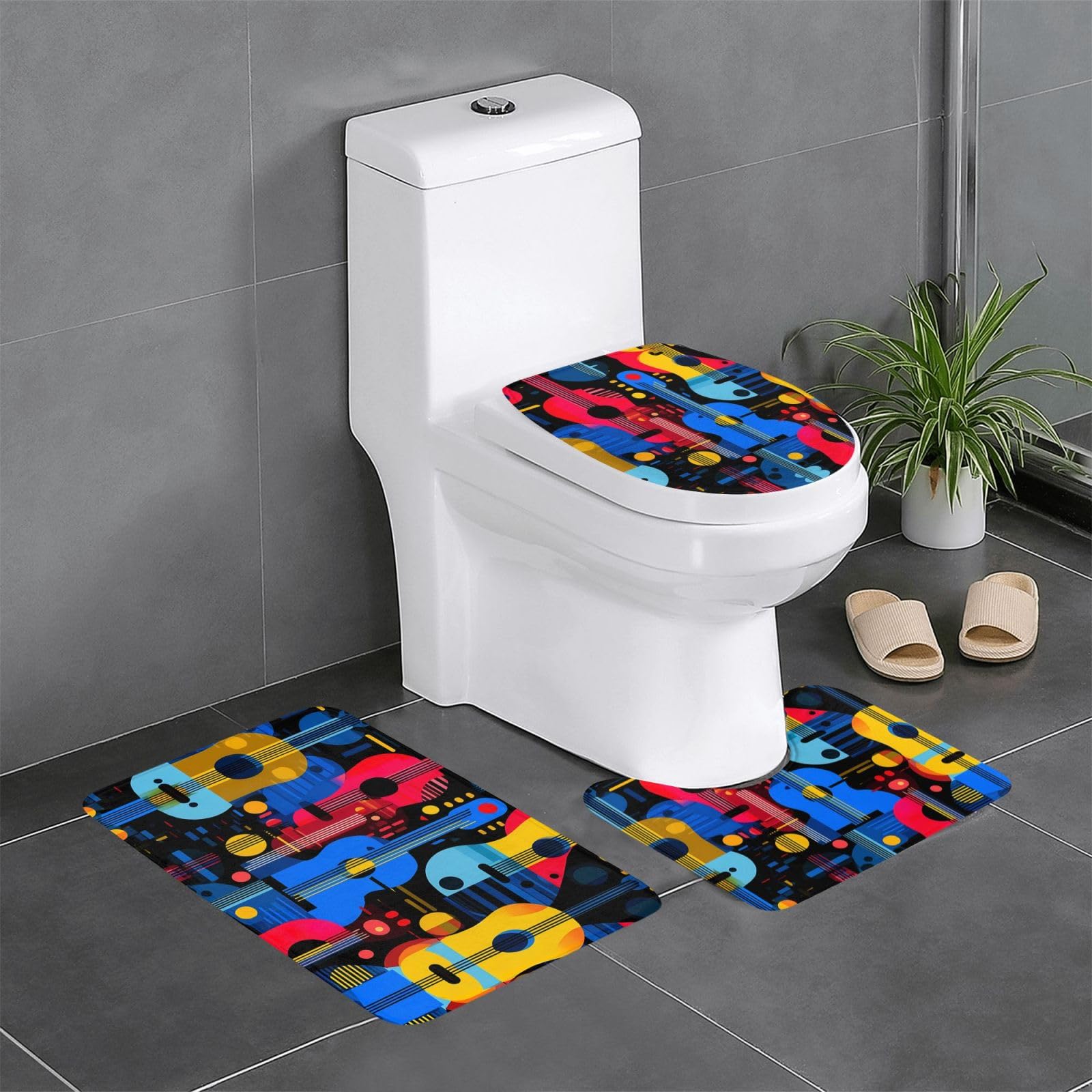 Set de 3 tapis de bain guitare au style abstrait pour sublimer votre meuble-lavabo