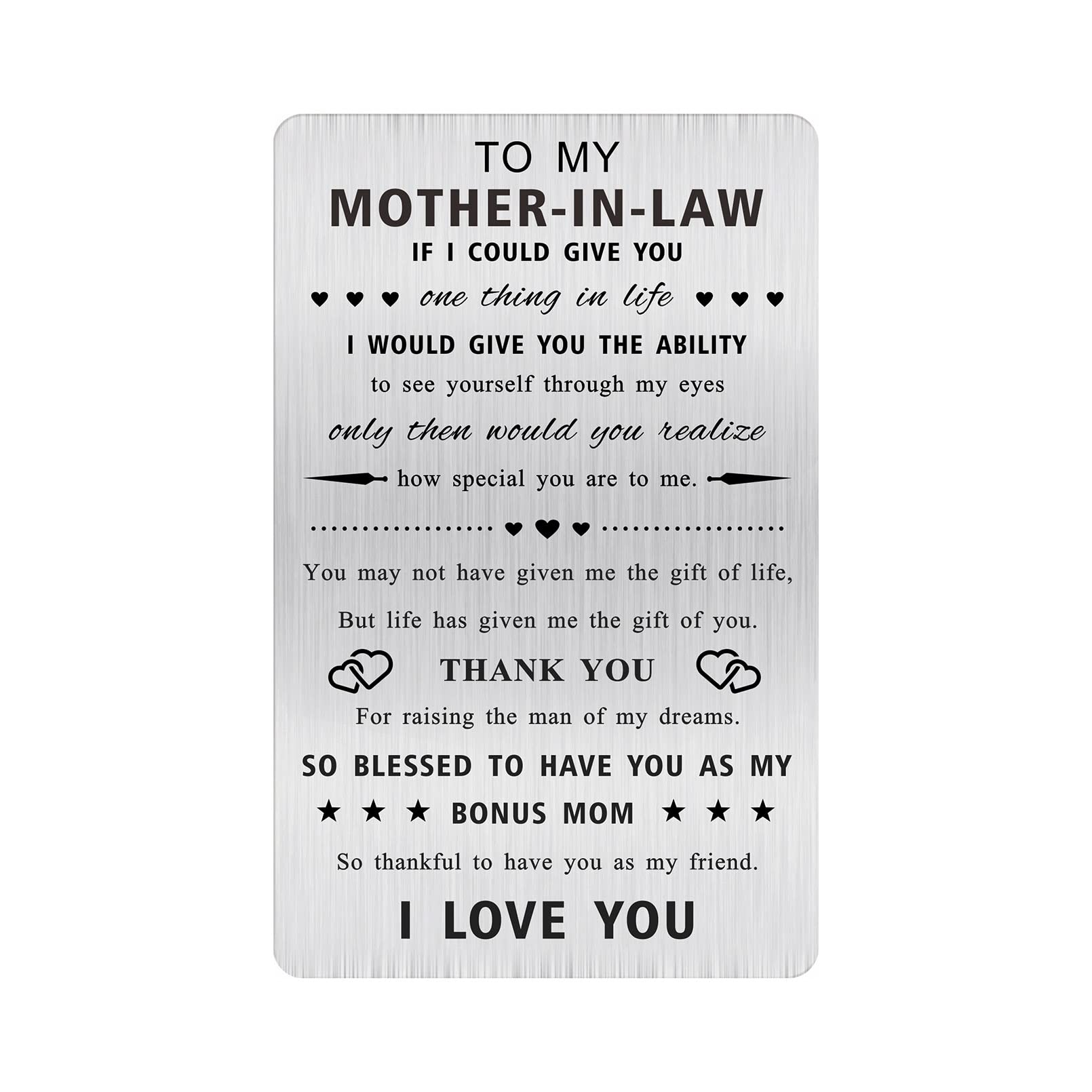 Alotozo Mother In Law Mothers Day Greeting Card - Engraved Wallet Card - Best Mother-in-Law Gift Ideas