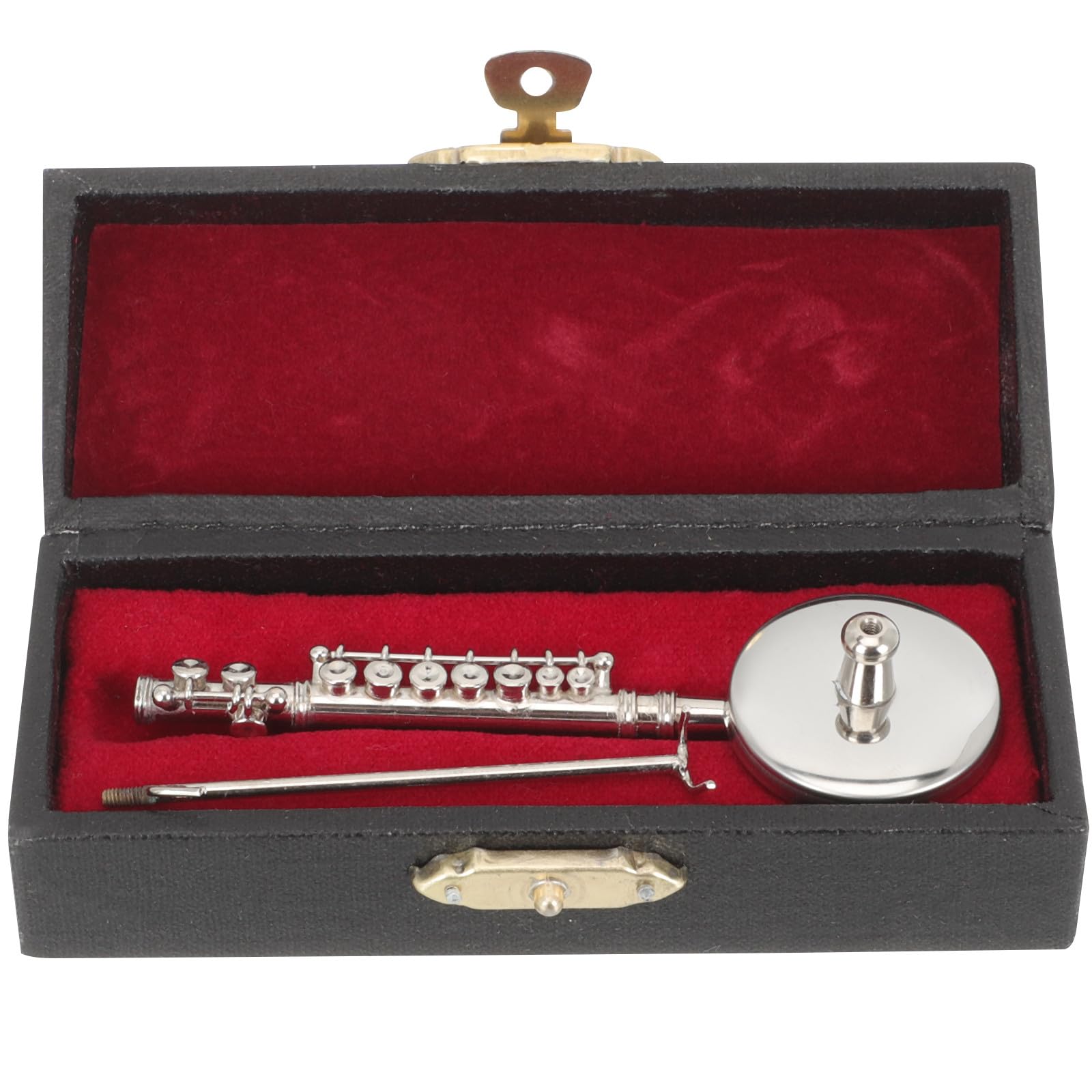 JECOMPRIS Miniature Flute Model with Stand and Storage Box Realistic Mini Musical Instrument for Dollhouse Decor Kids Instruments and Home Display