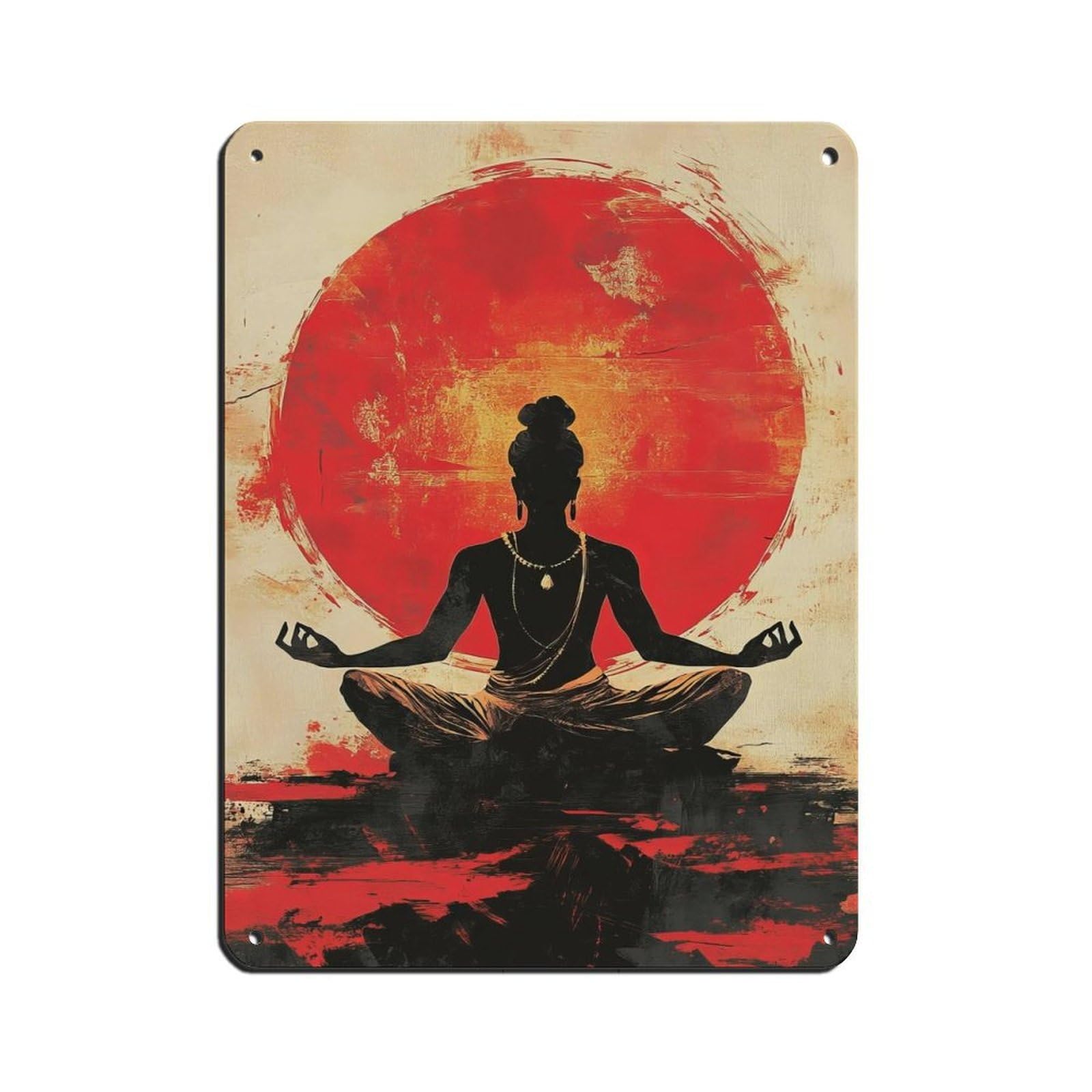 Bold Red Sun Yoga Meditation Art Tin Sign Vintage Metal Pub Club Cafe Bar Home Wall Art Decoration Poster Retro 12x16inch(30x40cm)