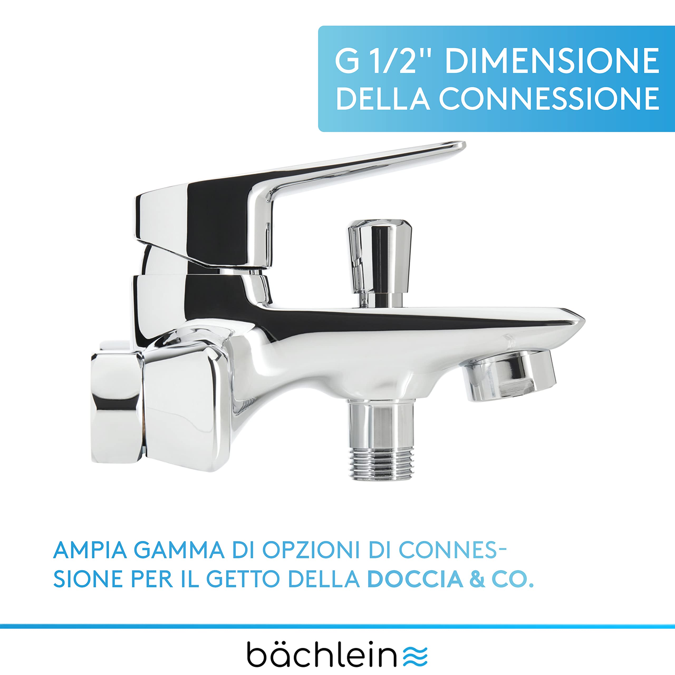Bächlein Miscelatore Universale per Vasca da Bagno Cromo - Set Completo di Miscelatori per Vasca da Bagno con Accessori, Miscelatore Monocomando per Vasca da Bagno a Vista