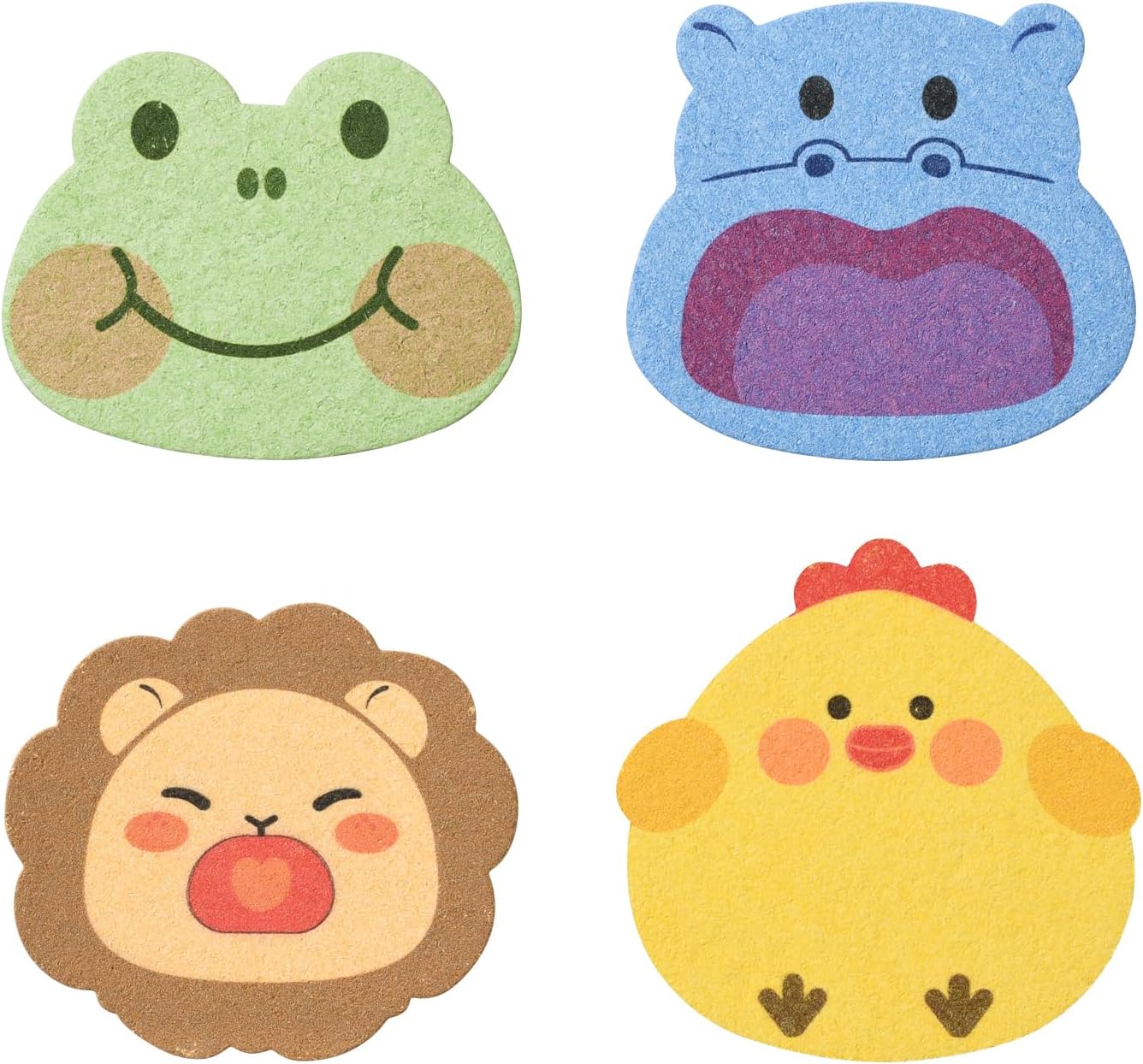 4 PCS Lovely Animal Bath Sponge for Kids,Cute Colorful Cartoon Shape Compressed Cellulose Shower Sponges for Baby,Soft and Funny(Hippo+Frog+Lion+Chicken)