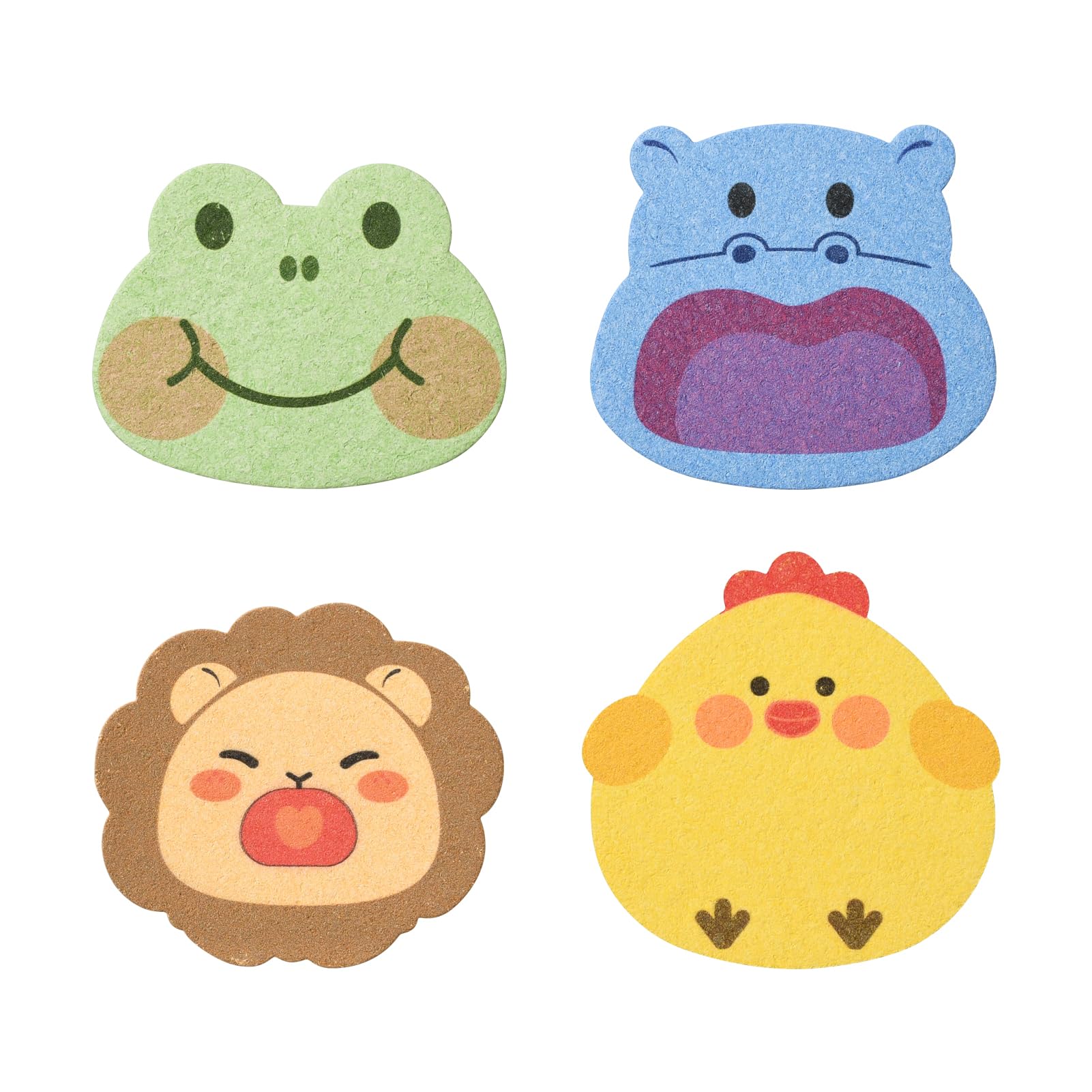 Cute Colorful Cartoon Shape Bath Sponge for Kids,Baby Sponge for Bathing (Hippo+Frog+Lion+Chicken)