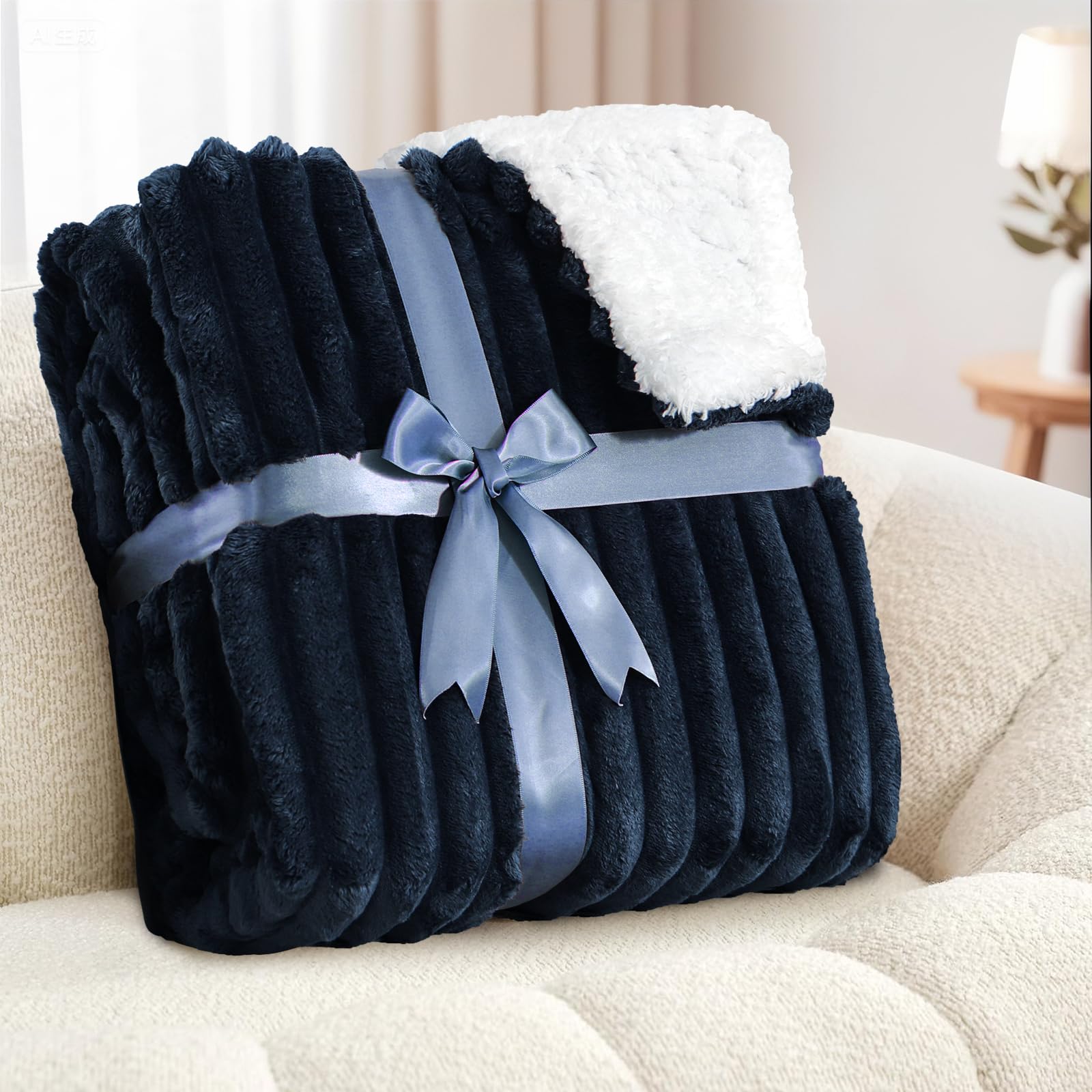 RUIKASI Plaid Coperta Pile Singolo - 130x150 cm Coperta Termica Invernale Sherpa Morbida per Divano e Letto Singolo, Blu