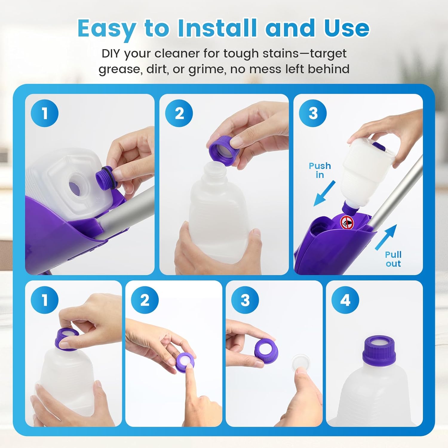 2 Pack Refillable Bottle for Swiffer Wet Jet Mop - 500ML/17 FL OZ Leak-Proof HDPE Empty Cleaner Solution Bottle with 10 Silicone Gaskets & 1 Funnel, Wood Care & Pet Safe, Eco-Friendly