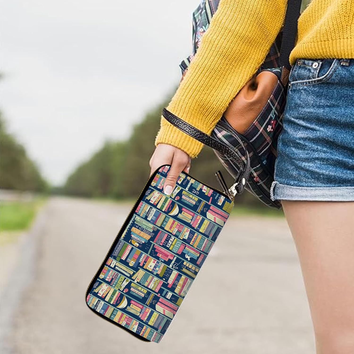 Womens Wallet, Large Capacity RFID Blocking PU Leather Wristlet Wallets for Women Ladies Men Credit Card Holder Zipper Wallet Phone Holder Clutch Travel Purse, Bookshelf - Image 5