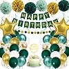 Birthday Decorations, Green Gold Birthday Party Decorations for Boy Girls Men Women, Green Balloons with Happy Birthday Banner, Paper Pompoms, Confetti Balloons