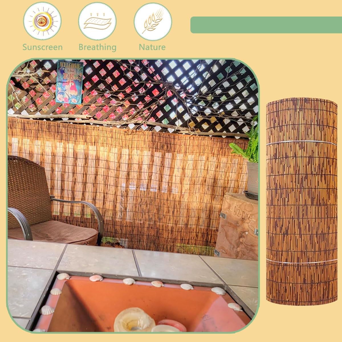 Rolka ogrodzeniowa z naturalnego bambusa, dekoracyjny panel ekranowy na balkon, patio i podwórko, dostępna w rozmiarach od 6 m do 1,8 m (wys. 2 x dł. 50 cm)