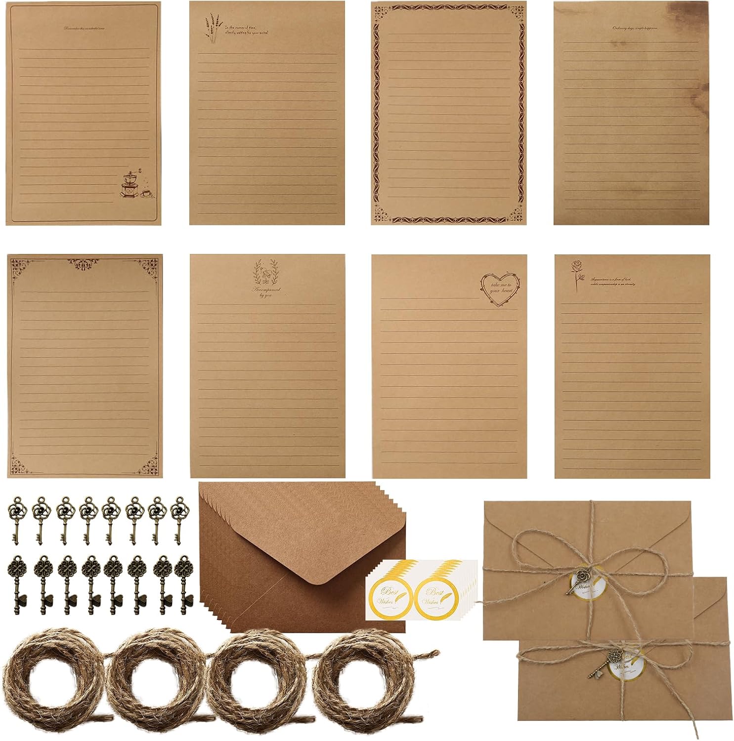 96 PCS Vintage Stationery Set, 32 Aged Paper with 16 Matching Envelopes, Vintage Antique Old Fashion Paper, Premium Old World Letter Writing Kit for Invitations, Love Letters, Thank You Notes