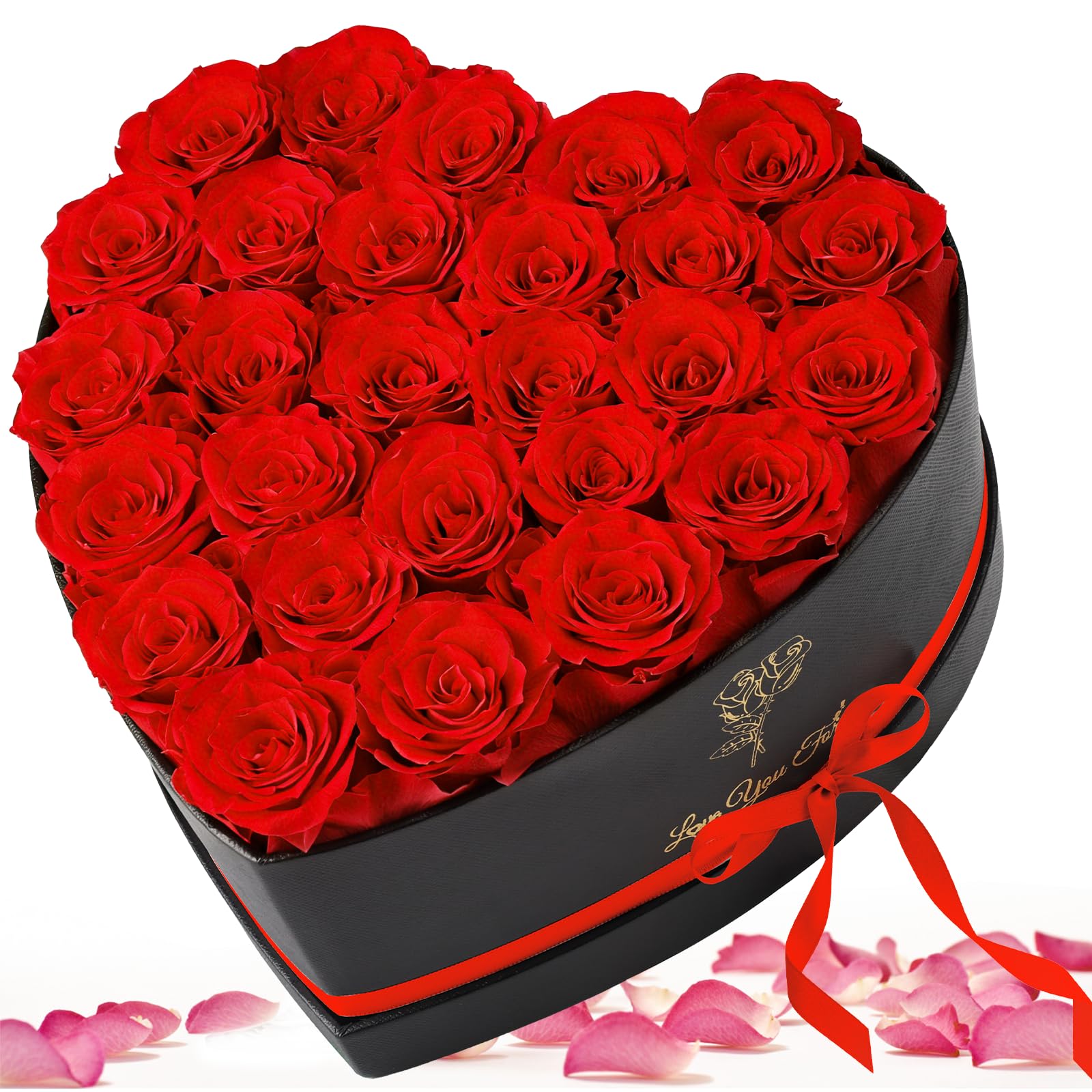 Photo 1 of Krinzitt Forever Flowers, 27 Fresh Preserved Rose in Heart Shape Box for Delivery Prime, Eternal Real Rose for Her Wife Mother's Day Women Anniversary Birthday Red