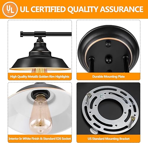 Miniatura 2 de Elibbren Lámpara de pared de tocador de estilo rústico vintage con 2 luces, base E26 de metal negro mate, lámpara de pared industrial para baño,