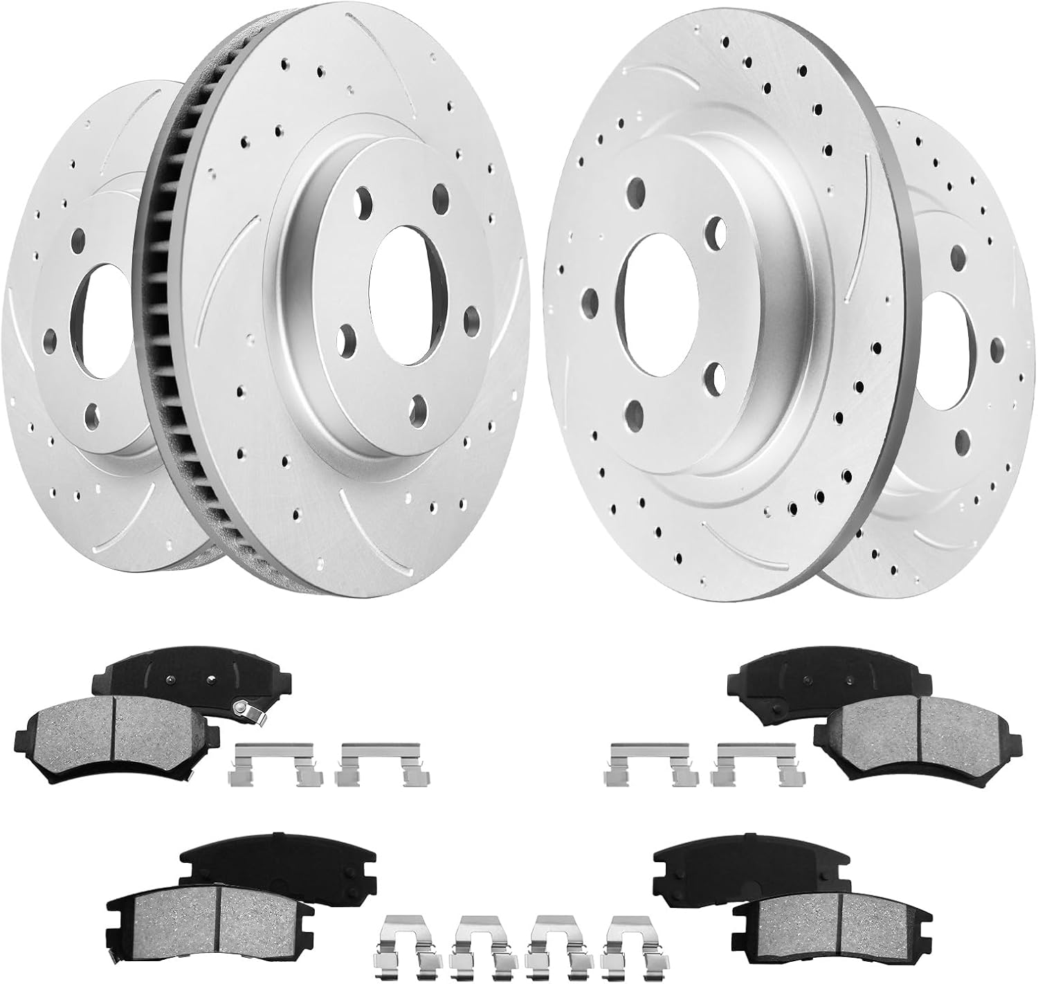 MOTOREVO Geomet Brake Rotors Kit For Accord 2003-2007 ONLY V6 3.0L (NOT 2.4L) Except Hybrid [ Front 281.6mm, Rear 259.7mm ] High-Carbon Alloy Drilled & Slotted Automotive Discs and Ceramic Brake Pads