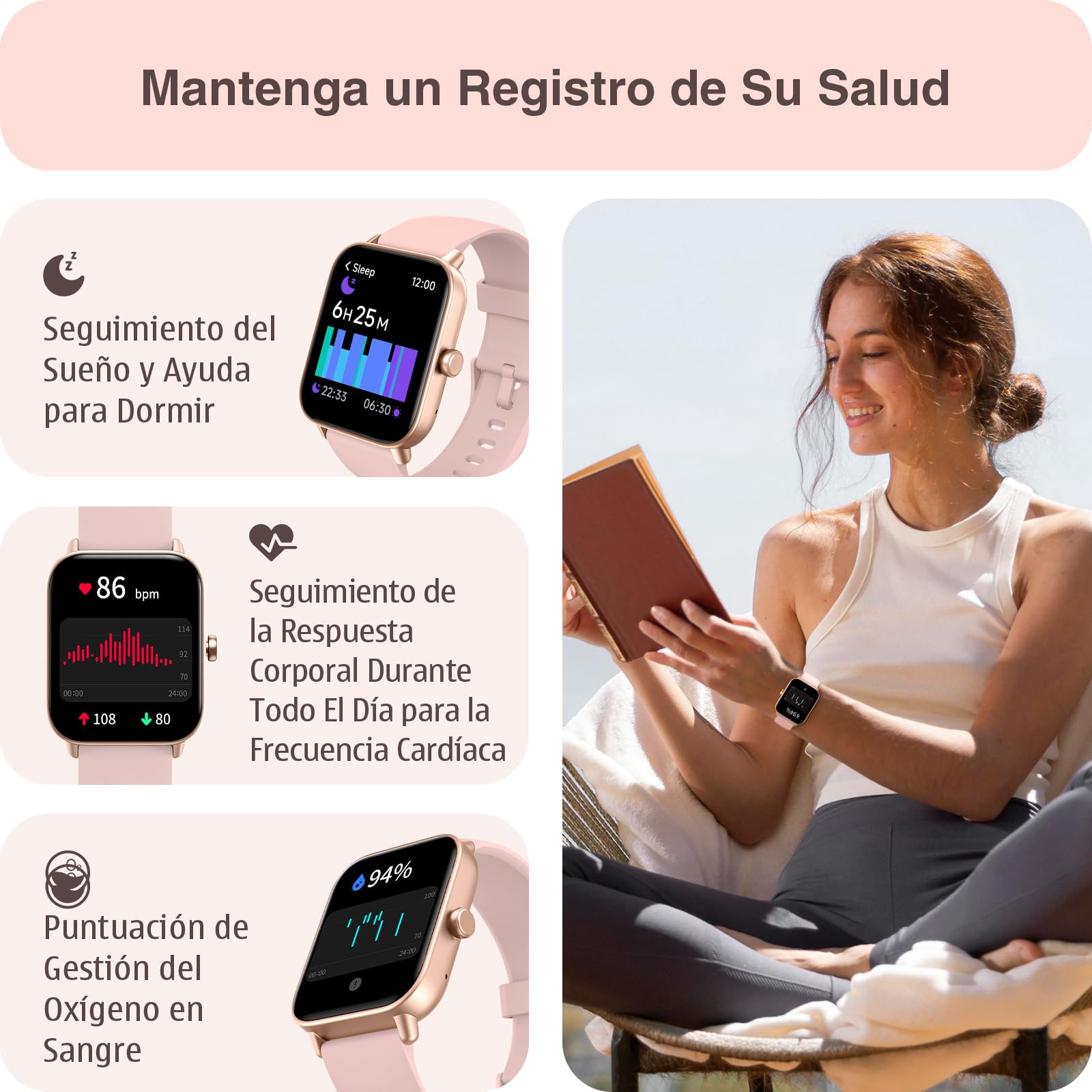 Orologio Smartwatch Donna con Chiamate Bluetooth e Alexa, 1.8'' Smartwatch Donna SpO2/Frequenza Cardiaca/Sonno, Contacalorie/Passi/Distanza, 100 Modalità Sport, IP68 Regalo da Donna per Android iOS