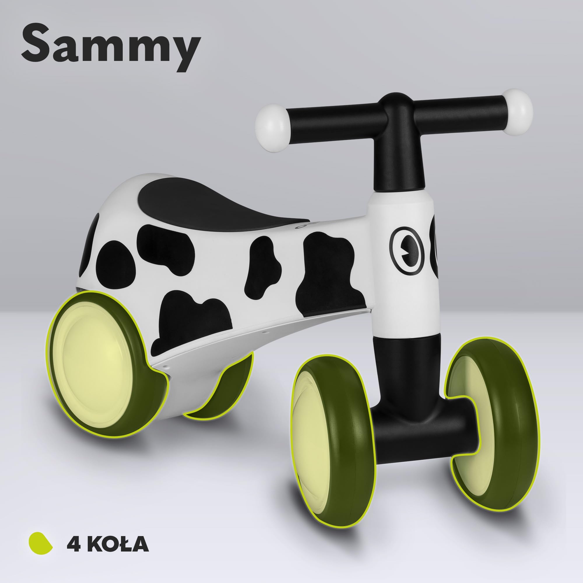 LIONELO SAMMY Jeździk Dziecięcy od 1 do 3 lat, Jeździk 4 Kołowy do 25 kg, Antypoślizgowe Uchwyty z Oświetleniem, 3 Wzory Ergonomiczne Siedzisko, Dla Chłopca i Dziewczynki (Biały)