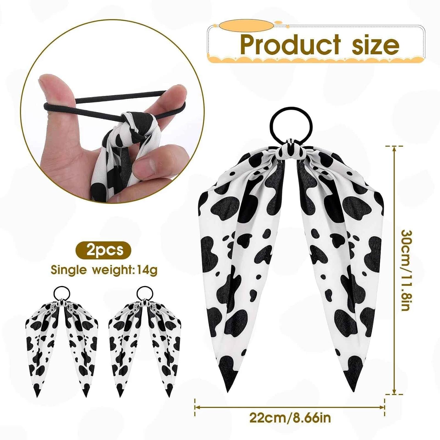 2Pcs Cow Print Hair Band, Elastic Hair Tie Ropes, Non-Slip Bow Hair Scarf Scrunchies for Women, Bowknot Ponytail Holder Hair Accessories for Thick, Long, Curly Hair - Image 2