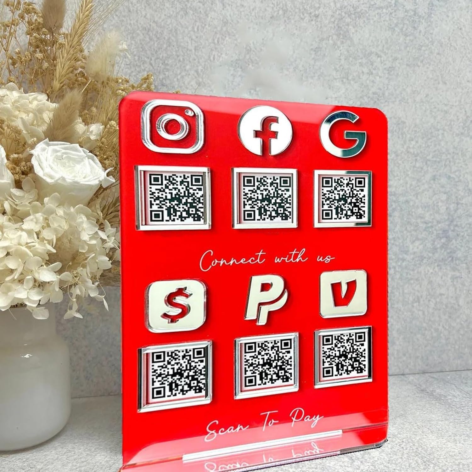 Custom Multi Social Media Sign QR Code Signs Personalized Business Scan to Pay Plaque Payment Sign Instagram Zelle Venmo Cashapp Logo Signs for Beauty Salon Nail Shop Store Decor