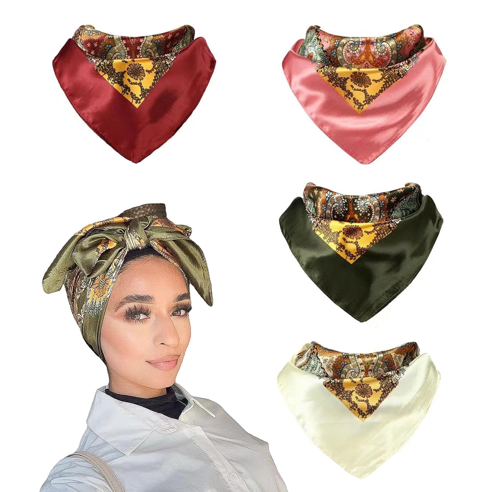 Foulard Di Seta 100% 68x68 Cm - Sciarpa Donna Elegante Bandana Multiuso - Foto 11