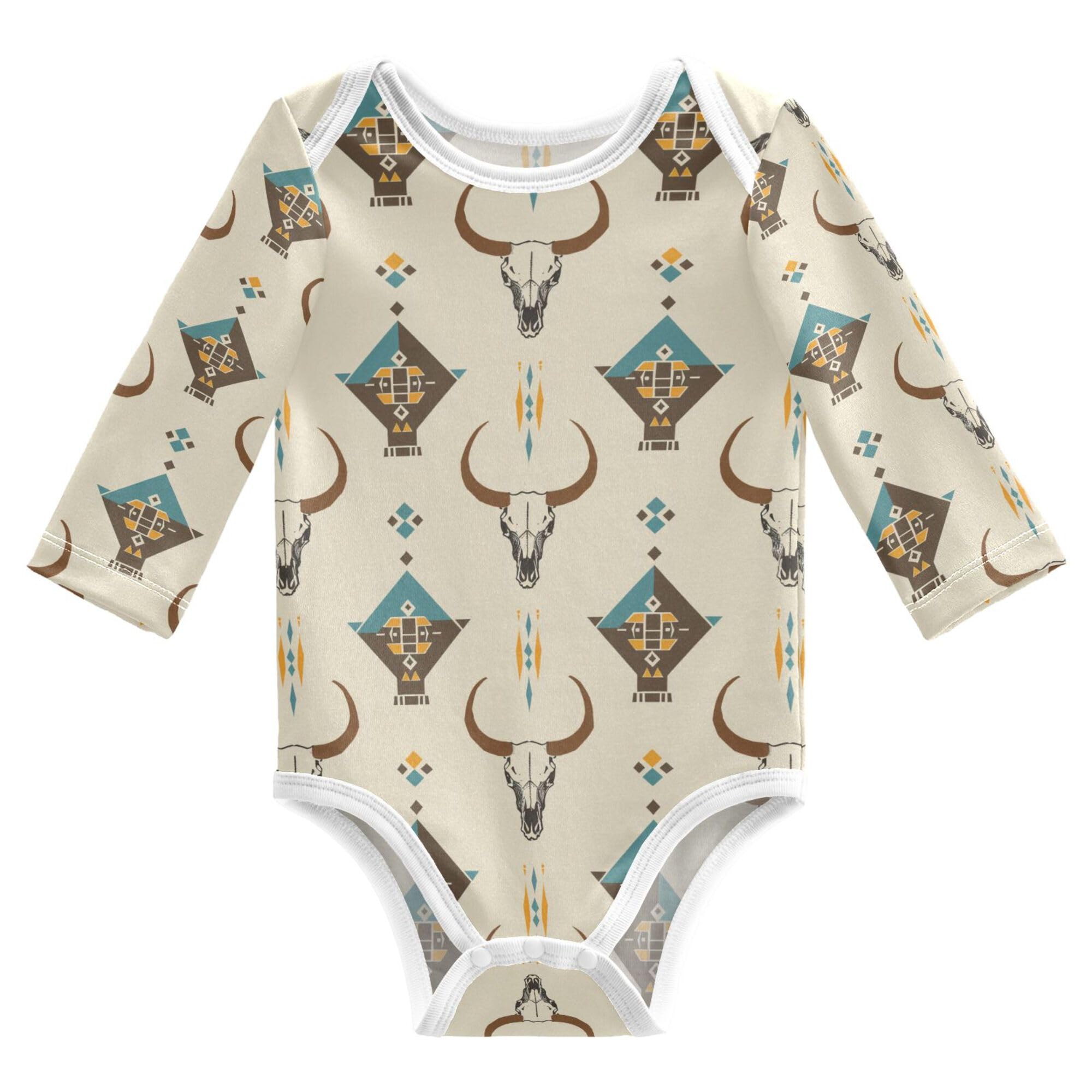 Western Cow Skulls Geometric Toddler Boy Clothes Autumn Cotton Month Boy Shirts for Girl First Birthday 18M