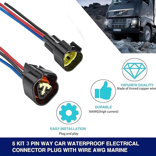 Miniatura 9 de Conectores impermeables de 2 pines, conector de cable eléctrico impermeable de 16 AWG, macho hembra de desconexión rápida para automóvil, camión,