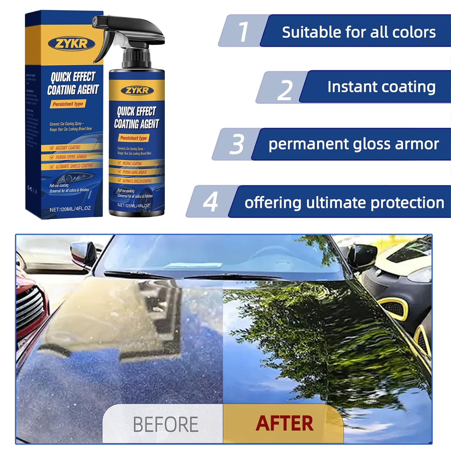 ZYKR Nano Quick Coat Restore - 4.23 Fl Oz Quick Effect Coating Agent for Car, Car Coating Spray for Shine & Protection (2 PC)
