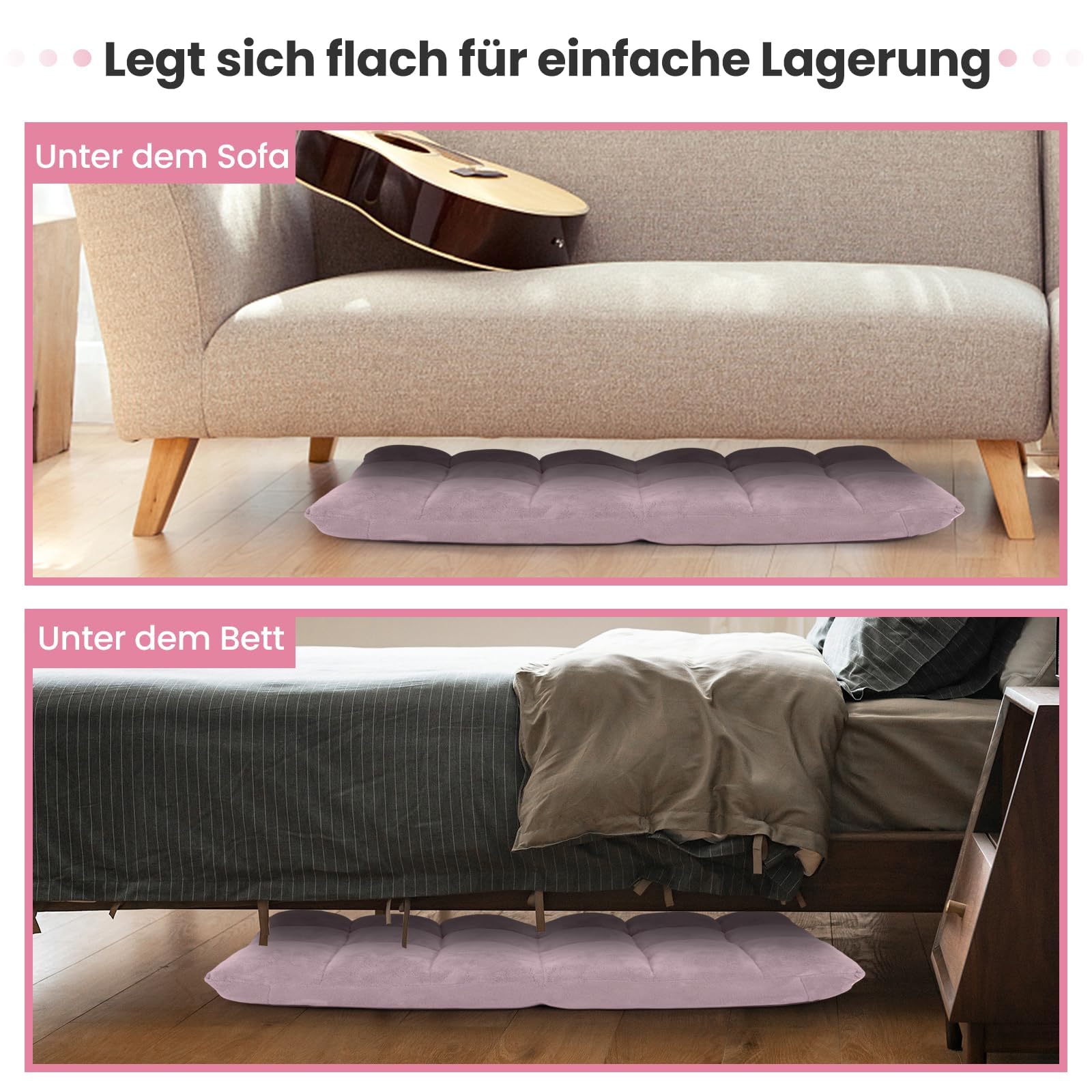FANTASK Bodensessel gepolstert, Verstellbare Sofastuhl, Bodenstuhl mit Verstellbarer Rückenlehne, Hellrosa