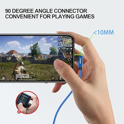 Miniatura 5 de Cargador de iPhone de 6 pies, 2 unidades, cable de carga de iPhone certificado MFi, cable Lightning USB de nailon trenzado de 90 grados, cable