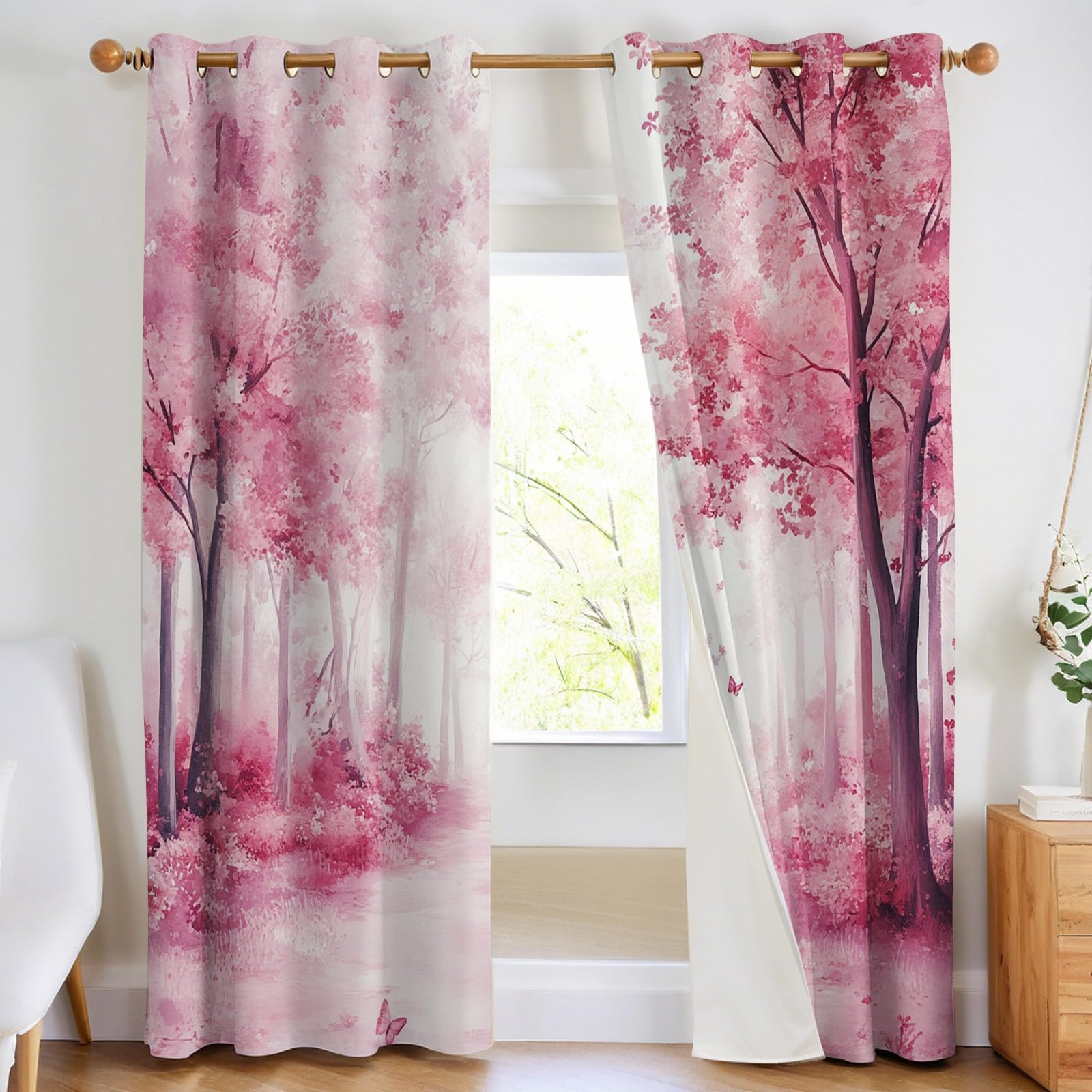 Lot de 2 Rideaux Occultants Phoniques Licorne Thermiques Anti Froid avec Œillets, Opaques Rose Clair pour Chambre Enfant et Salon 140L X 175H cm