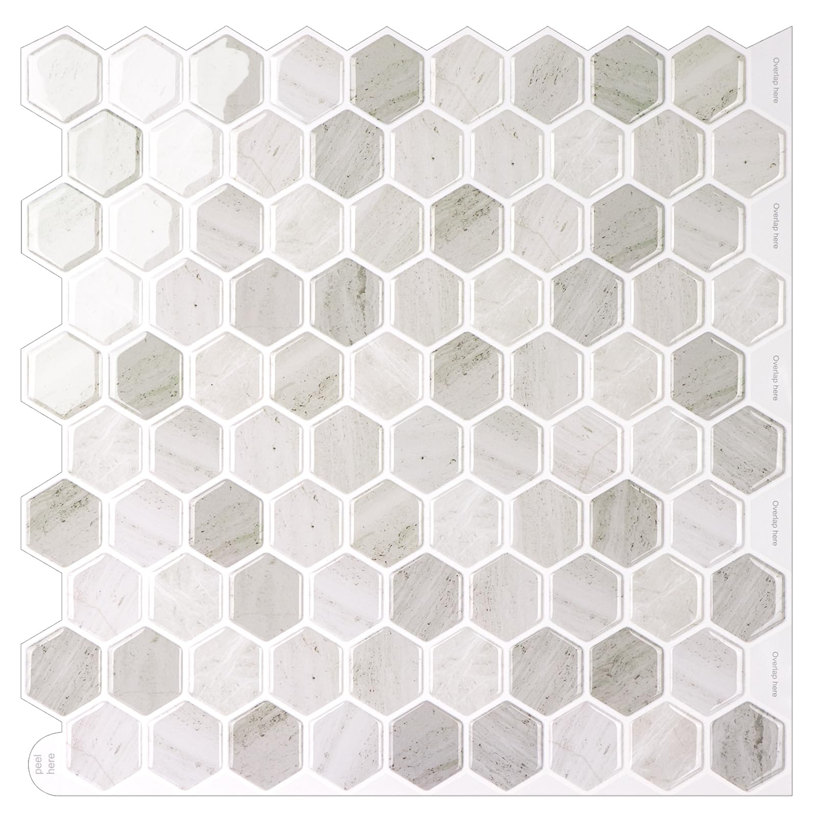 10-Foglie Esagono Piastrelle Adesive 3D Mattonelle Adesive per Muro Cucina Bagno (30.5 x 30.5cm)