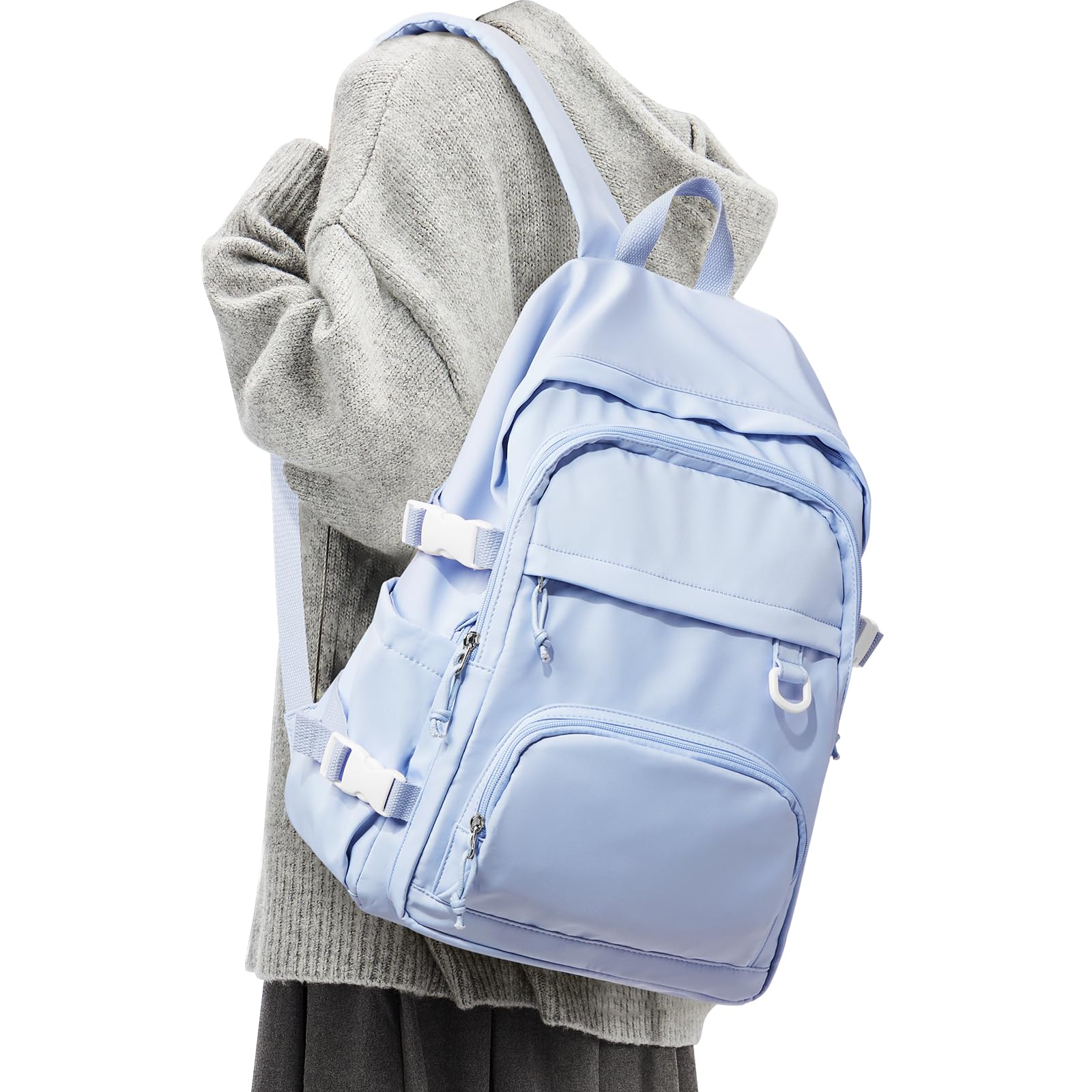 sikazan Schulrucksack Teenager Mädchen Groß Schulrucksack Damen Rucksack Uni Schultasche Wasserdicht School Backpack Womens Arbeitsrucksack Mit Vielen Fächern Blau