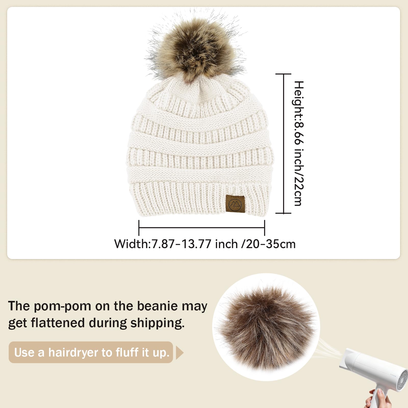 American Trends Gorros de invierno para mujer, gorro holgado con forro de satén con pompón, gorro cálido de punto trenzado para esquí de nieve, Anaranjado Oscuro, Talla única