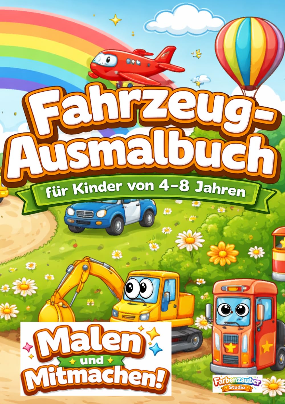 Das große Fahrzeug-Ausmalbuch für Kinder: Autos, Bagger & Baustellenfahrzeuge| Ausmalbilder, Punkte verbinden, Spur nachziehen und Mitmachseiten | Für Kinder von 4–8 Jahren