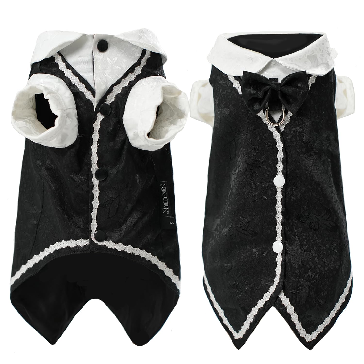 Dog Tuxedo Suit, Formal Dog Shirt Costume Wedding Attire with Black Bow Tie, Pet Outfit for Small Dogs Cats (Jacquard&Black, X-Large)