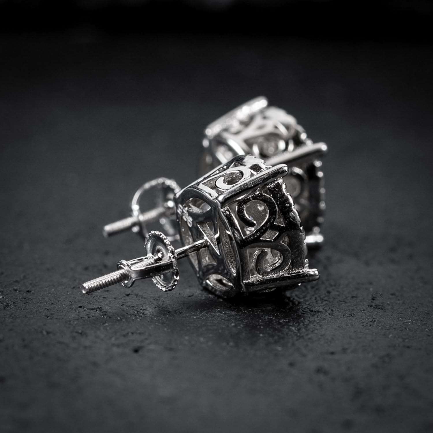 White Gold Plated 925 Sterling Silver Mens Large Round Flower Cluster Hypoallergenic CZ Stone Screw On Back Hip Hop Ice Out Stud Big Circle Shape Earrings - Image 4