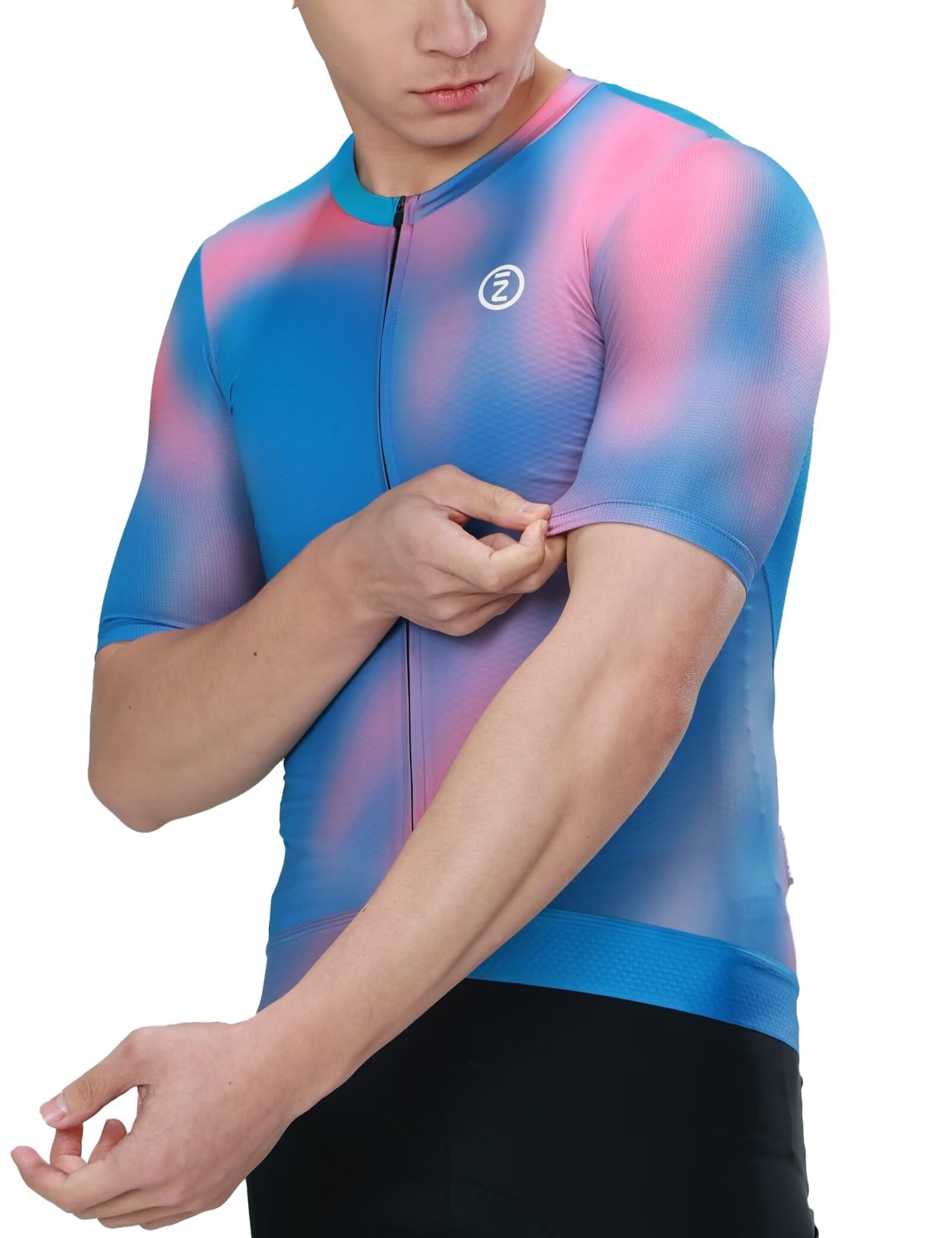 INBIKE Breathable Cycling Jersey Men, Moisture Wicking Full Zipper Short Sleeve with 3 Rear Pockets Quick Dry Reflective