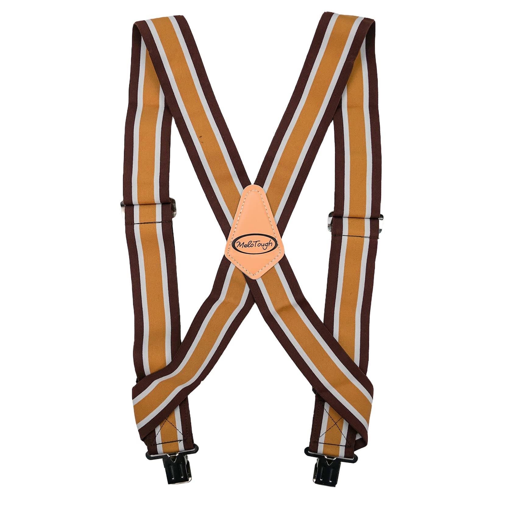 MELOTOUGH Men Side Clip Suspenders| Work Suspenders 2" Wide Trucker Style Suspenders, Brown Strip, Small-Medium
