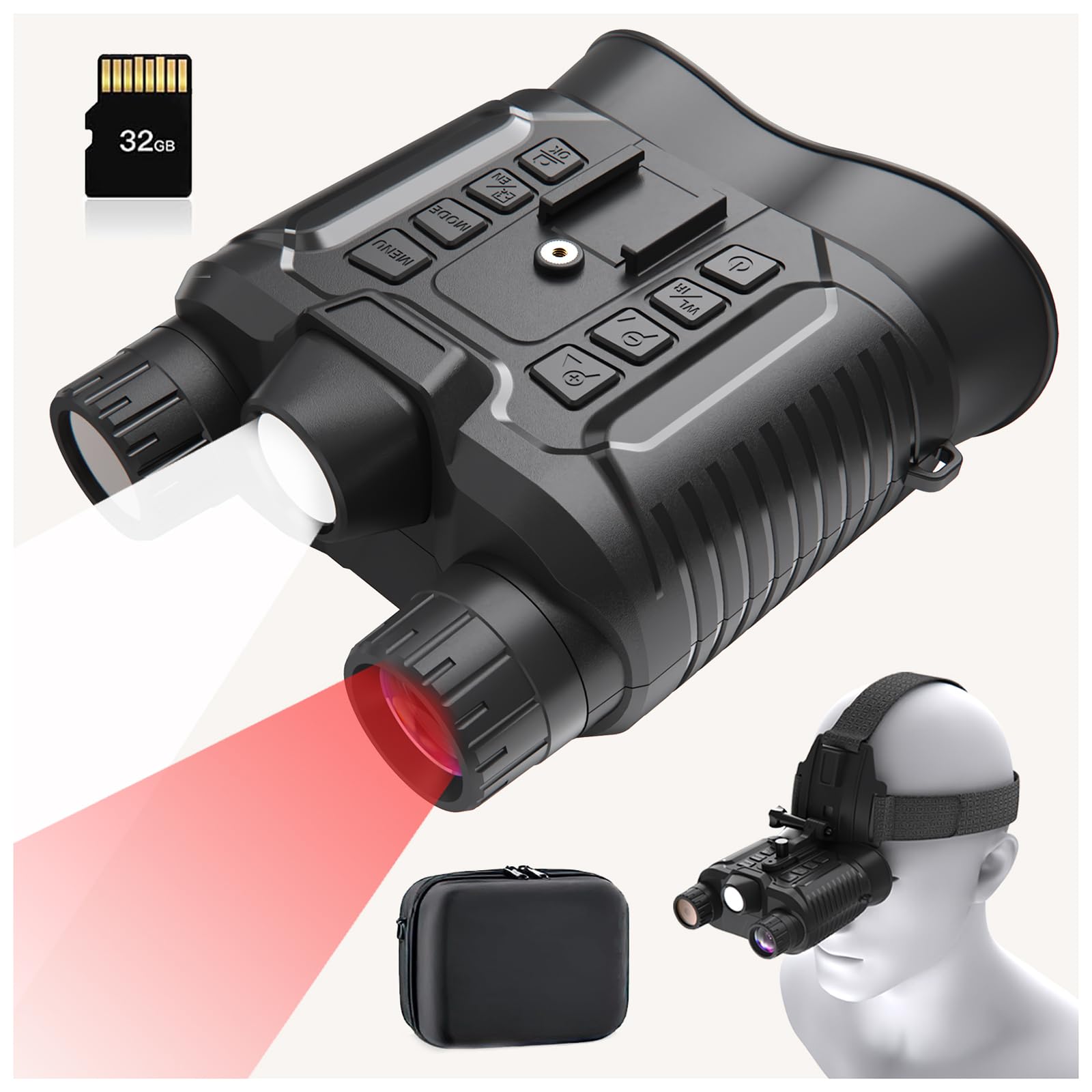 SUZLAZYR Night Vision Goggles with Head Strap, 1312FT Infrared Night Vision Binoculars for Adults, Hands-Free Night Vision Military Tactical for Helmet, 8X Digital Zoom/ 32GB SD Card