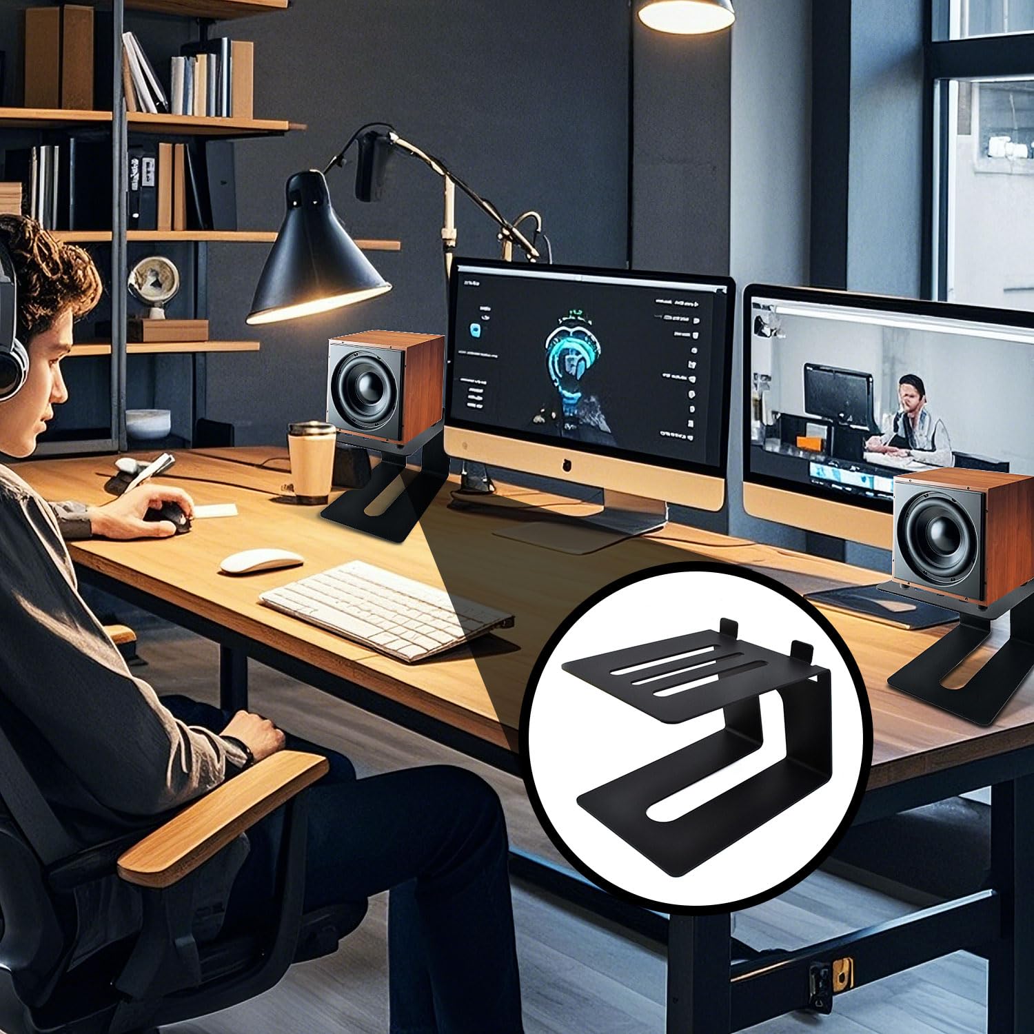 HumanCentric Desktop Speaker Stands Wedge For Medium Speakers, Anti Vibration Silicone Angled Riser For Computer, Bookshelf, And Studio, Compatible With A5+, HD4, HD6, P4, HDP6 And More