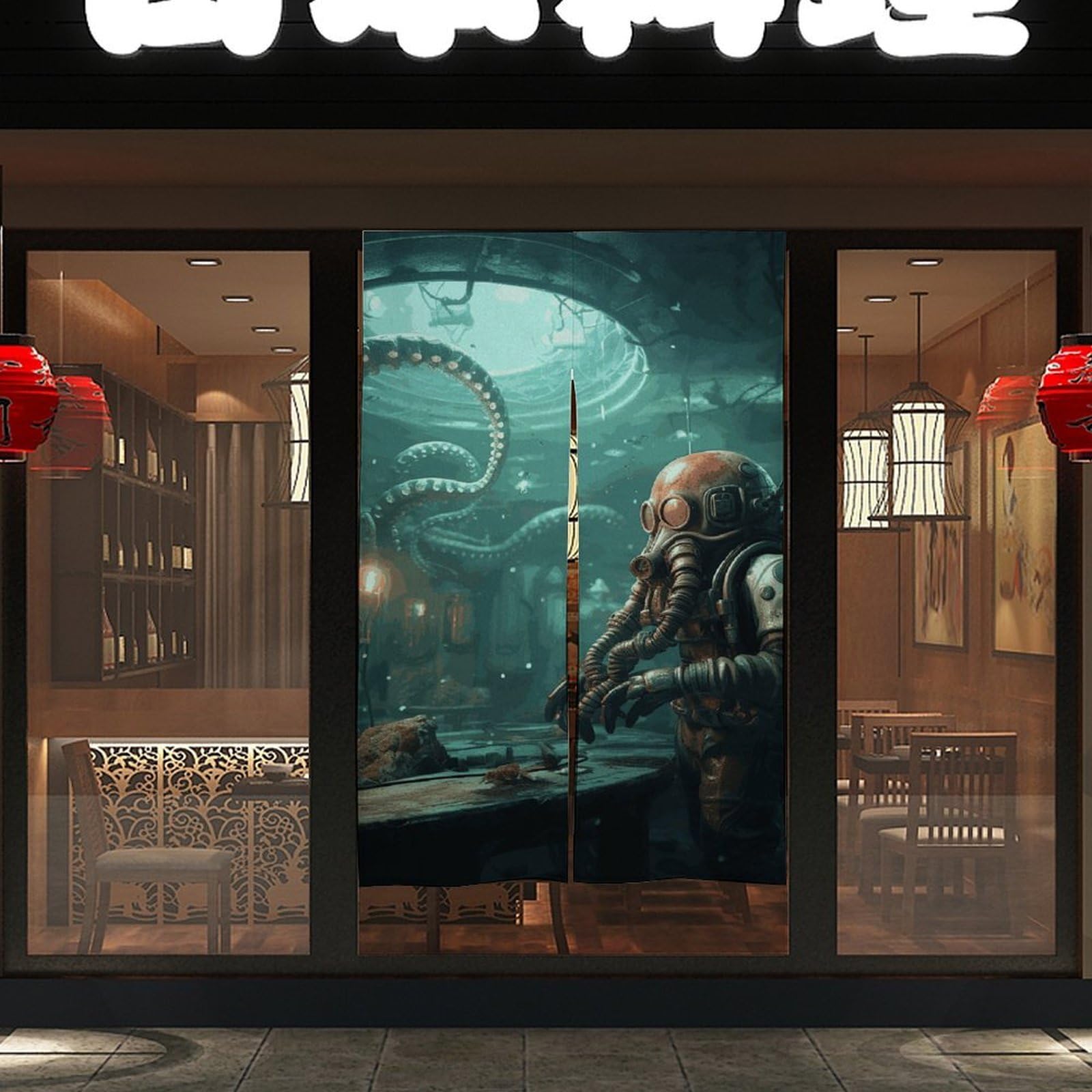 NTVOWPZO Cool Octopus Diver Door Curtain for Doorway Privacy Dividers Fengshui Curtain Fabric Door Cover Blackout WindowCurtain for Home Bedroom Kitchen Decor 34x57in 2 Panel