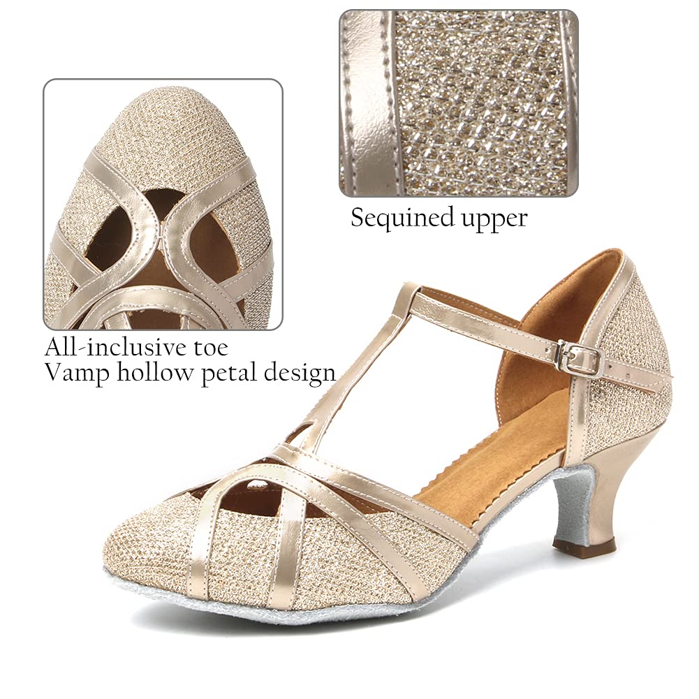 HROYL Chaussures de Danse Latine Femme Salsa Bachata Paillettes Bout Fermé Chaussures Danse Tango de Salon 070-512