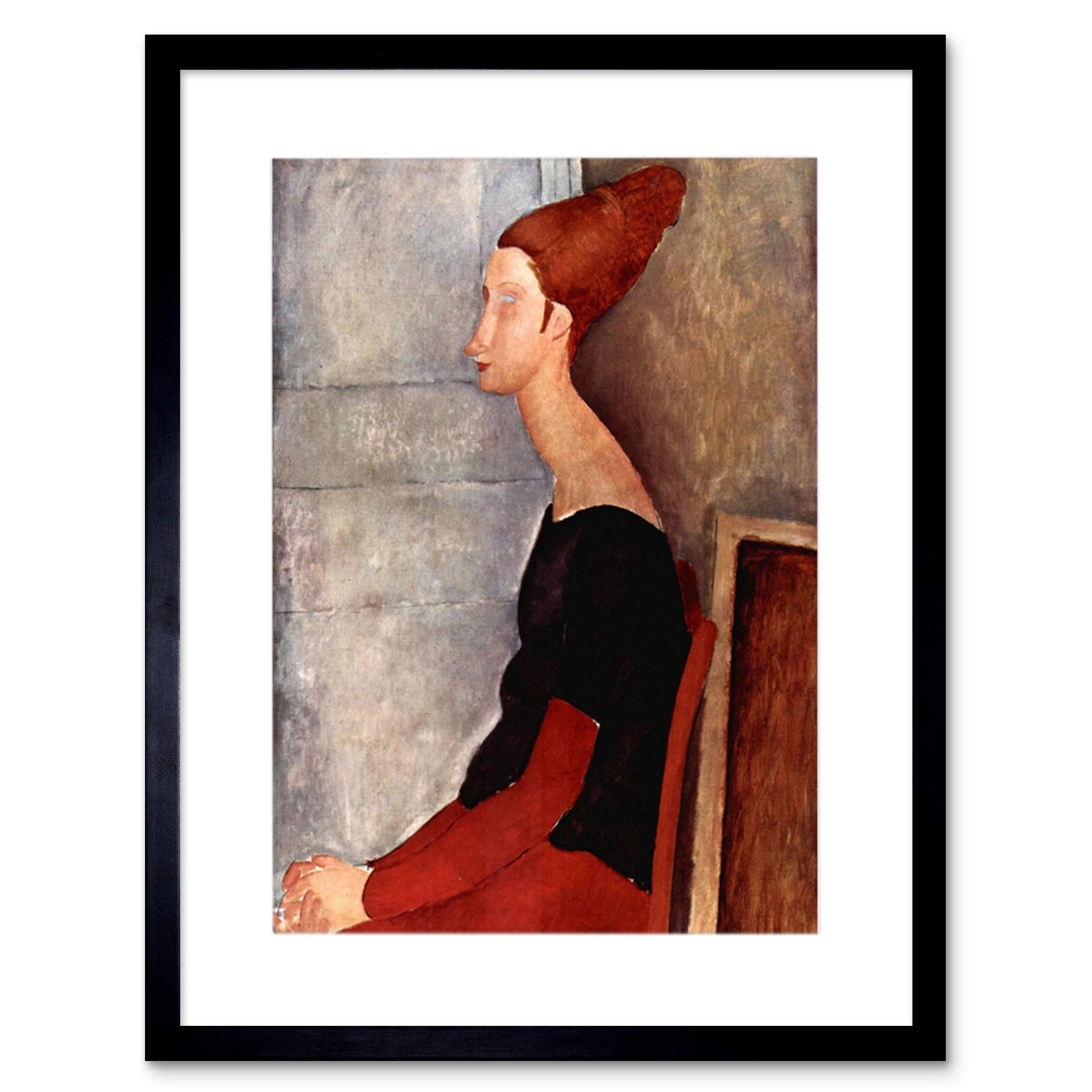 Wee Blue Coo Amedeo Modigliani Portrait Jeanne Hebuterne In Dark Clothe Framed Wall Art Print