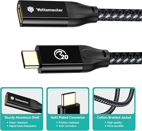 Miniatura 3 de Hub USB alimentado con cable USB A a C en ángulo recto y cable de extensión USB C, recto, adecuado para APC USB, laptops y consolas de juegos