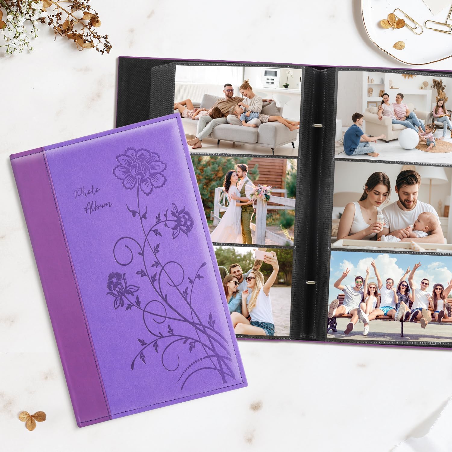 Artmag Photo Album 4x6 300 Photos, Extra Large Capacity Leather Cover Wedding Family Photo Albums Holds 300 Horizontal 4x6 Photos(Purple) - Image 4