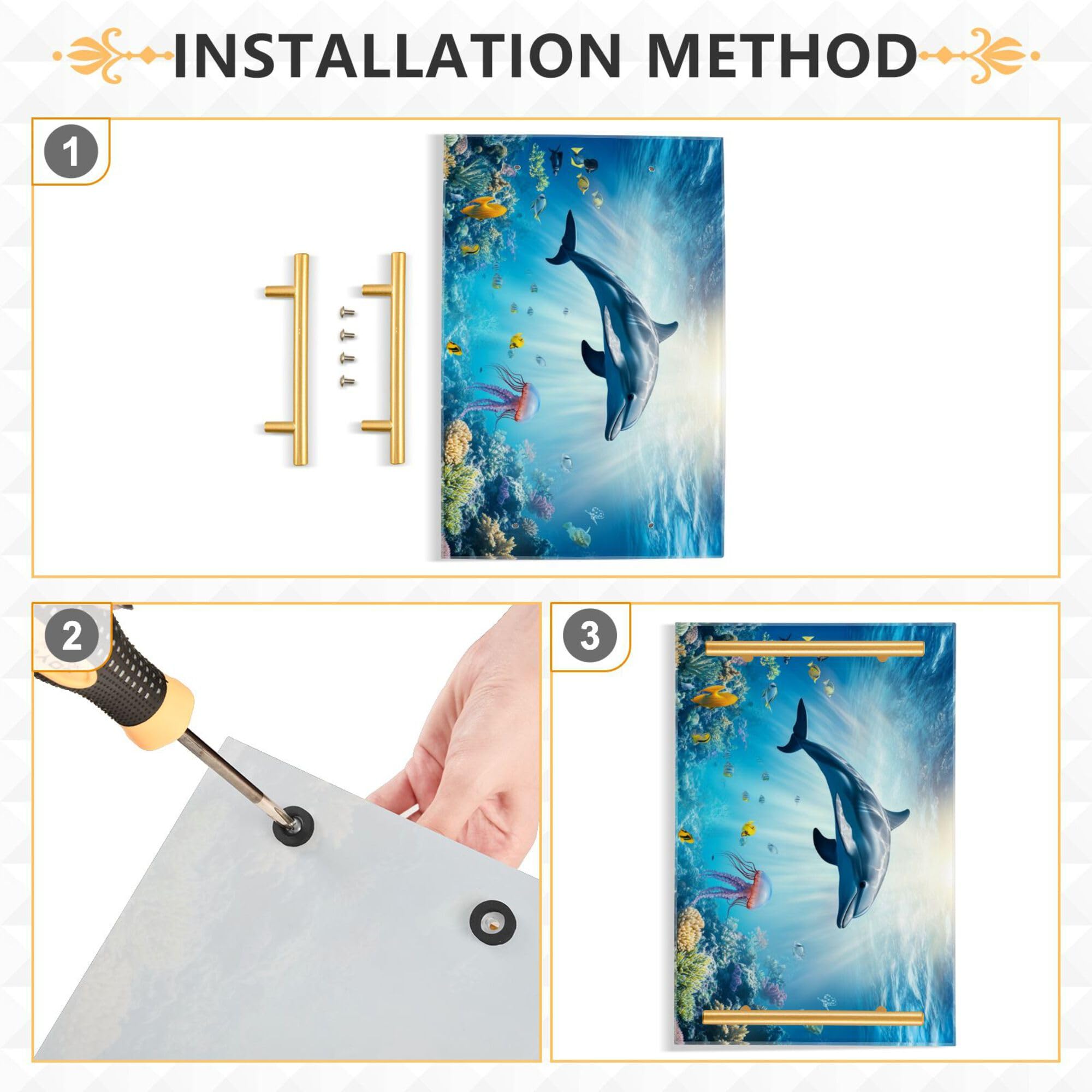 Bathroom Vanity Tray Counter Organizer, Dolphin in The Sea Decorative Tray with Handles Countertop Storage for Bathroom Bedroom Kitchen Home Farmhouse