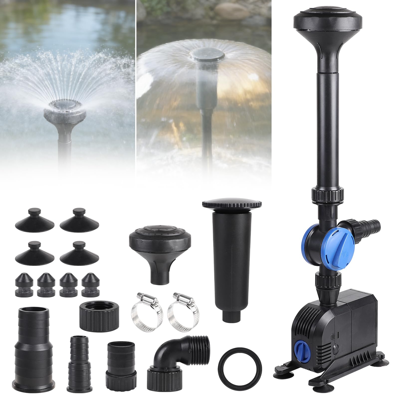 EFUTURETIME Teichpumpe 2000L/H 35W, Springbrunnenpumpe für Außen 2m Hub, Wasserspielpumpe Zimmerbrunnen mit 5m Kabel, Pumpe für Gartenteich Fontänen, 2 Düsentypen für Perfekte Wasserlandschaft
