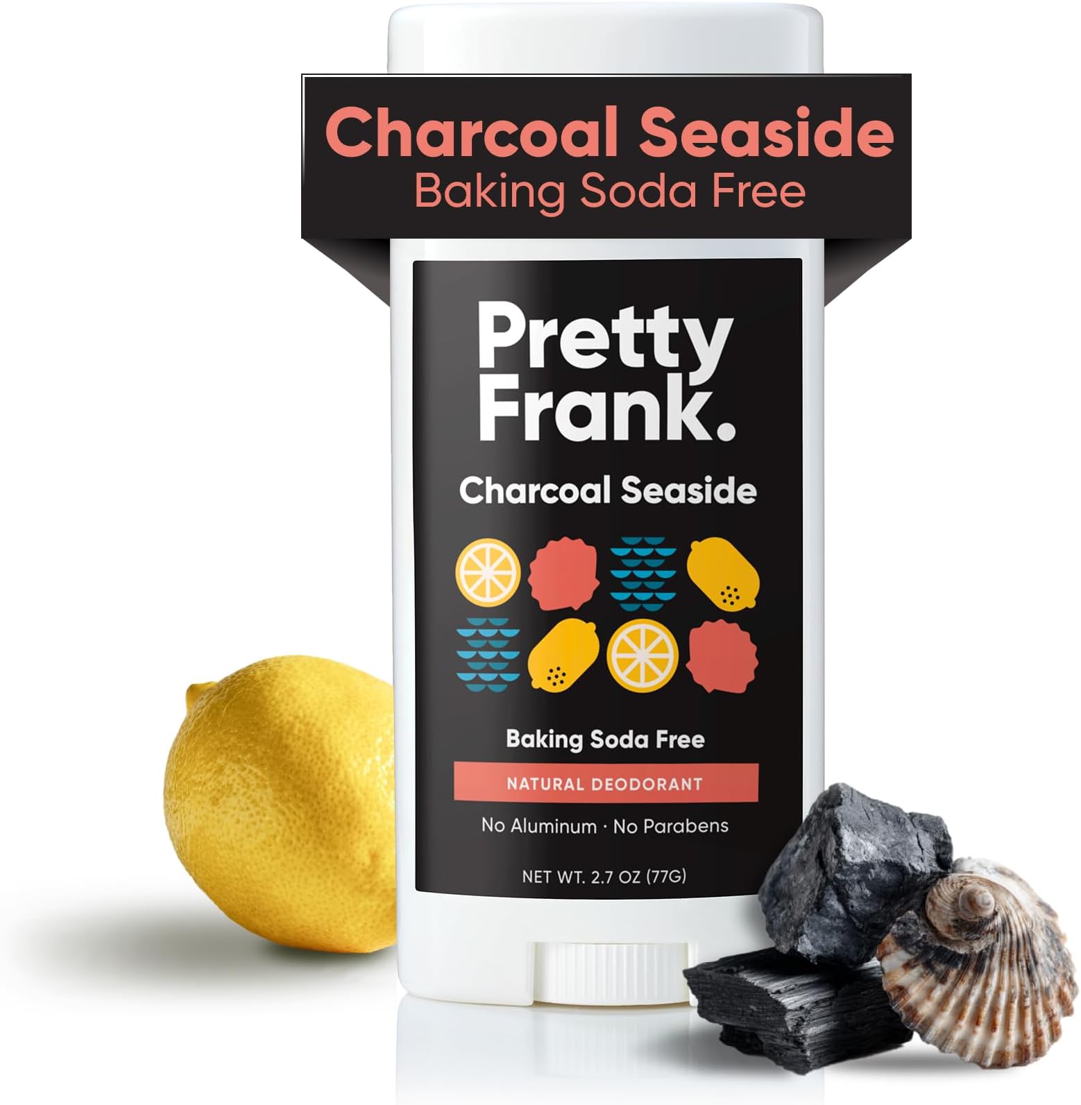 Natural Aluminum-Free Deodorant Stick with Charcoal, Baking Soda-Free, Charcoal Seaside (1-Pack) | Sensitive Skin Friendly, Effective Odor Control for Women & Men, Organic Ingredients
