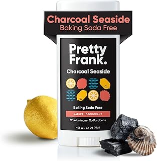 Pretty Frank Natural Aluminum-Free Deodorant Stick with Charcoal, Baking Soda-Free, Charcoal Seaside (1-Pack) | Sensitive Skin Friendly, Effective Odor Control for Women & Men, Organic Ingredients