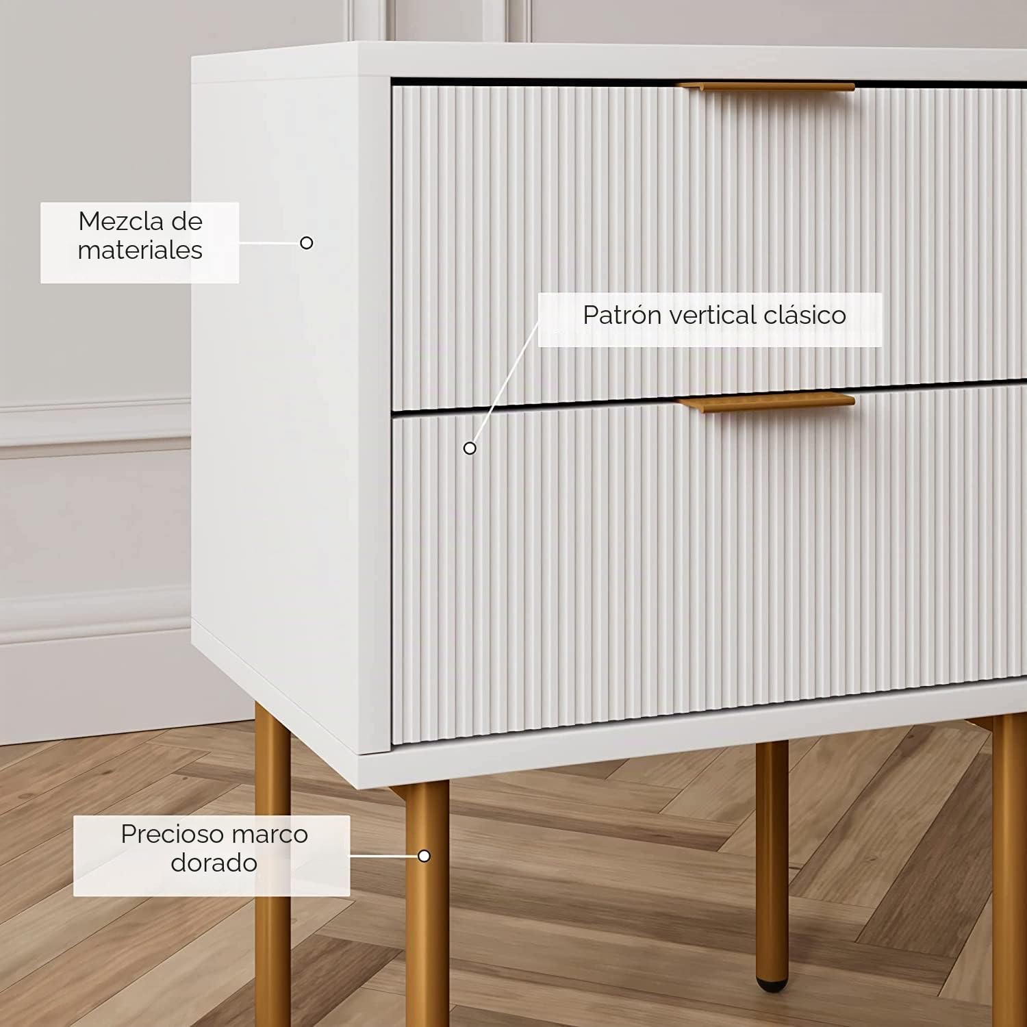 HEYZOEY Mesita de Noche, mesita de Noche Moderna, Estilo Bohemio, para Dormitorio, salón, Blanco (2 cajones)