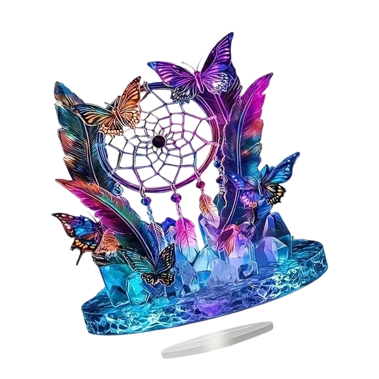 Hredyqw 2D Flat Acrylic Ornament Dreamcatchers/Golden Toads/Motorcycle/Tree/Coffee Gnomes Statue Desktop Decorations